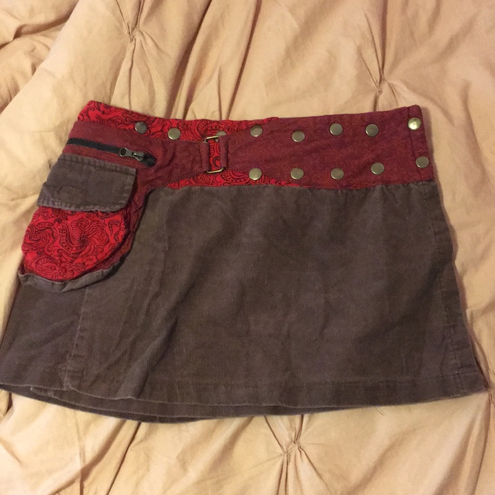 Corduroy Mini Skirt with zip and Velcro pocket